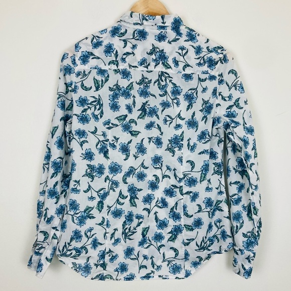 J. Crew blue and white floral print button front long sleeve shirt. Medium - Picture 5 of 7